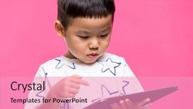  Presentation with tablet - PPT theme enhanced with little-boy-using-dgital-tablet background and a coral colored foreground