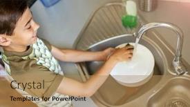  Presentation with kitchen - Cool new PPT layouts with little-boy-washing-the-dishes backdrop and a coral colored foreground