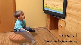  Presentation with cinema - Presentation theme consisting of cartoon children - little boy watching cinema background and a coral colored foreground