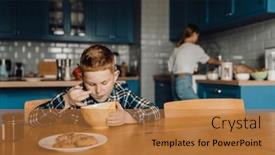  Presentation with corn flakes - PPT layouts consisting of little-boy-wearing-plaid-shirt background and a coral colored foreground