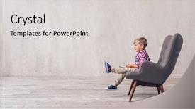  Presentation with remote - Audience pleasing PPT theme consisting of little boy with a remote backdrop and a  colored foreground