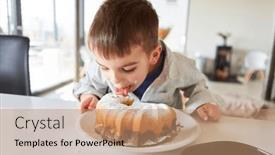  Presentation with baking cake - PPT theme having little-boy-with-a-sweet background and a coral colored foreground