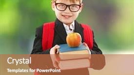  Presentation with school apple - Audience pleasing slide set consisting of little boy with backpack holding books and apple on blurred green background school concept backdrop and a red colored foreground