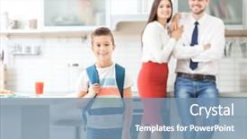  Presentation with school liability - Theme having little boy with backpack leaving background and a seafoam green colored foreground