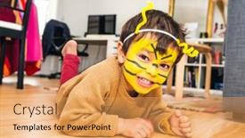  Presentation with bee - Cool new slides with little-boy-with-bee-face backdrop and a yellow colored foreground