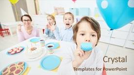  Presentation with birthday boy - Colorful theme enhanced with little boy with birthday whistle backdrop and a lemonade colored foreground