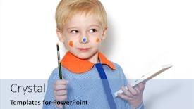  Presentation with paint brush - PPT theme with little boy with brush covered in paint making funny face background and a light blue colored foreground
