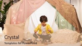  Presentation with music kids - Presentation enhanced with little boy with cooking pot background and a coral colored foreground