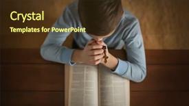  Presentation with jesus praying - Colorful PPT theme enhanced with jesus open hands - little boy with cross praying backdrop and a tawny brown colored foreground