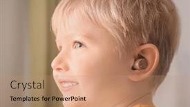  Presentation with hearing aid - Presentation design having little boy with hearing aid background and a coral colored foreground