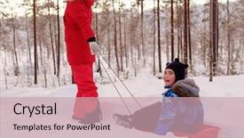  Presentation with dust of snow - Cool new theme with little boy with her mother backdrop and a soft green colored foreground