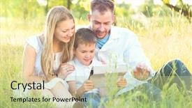  Presentation with ipad - Colorful presentation theme enhanced with little boy with ipad backdrop and a mint green colored foreground