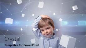  Presentation with luminous - Slide deck featuring little-boy-with-luminous-cubes background and a light blue colored foreground