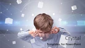  Presentation with luminous - Amazing slide deck having little-boy-with-luminous-cubes backdrop and a light blue colored foreground