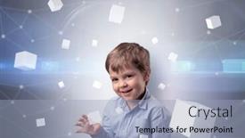  Presentation with luminous - Audience pleasing theme consisting of little-boy-with-luminous-cubes backdrop and a light blue colored foreground