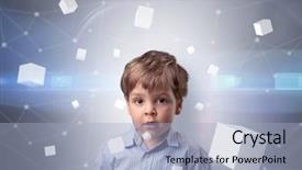  Presentation with luminous - Cool new PPT layouts with little boy with luminous cubes backdrop and a light blue colored foreground