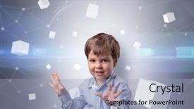  Presentation with luminous - PPT theme with little boy with luminous cubes background and a light blue colored foreground