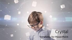  Presentation with luminous - Presentation having little boy with luminous cubes background and a light gray colored foreground
