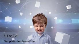  Presentation with luminous - Theme having little boy with luminous cubes background and a light blue colored foreground
