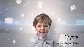  Presentation with luminous - PPT theme consisting of little boy with luminous cubes background and a light gray colored foreground