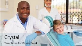  Presentation with labor and delivery medical team - Slide set having patient diversity - happy little boy with medical background and a light blue colored foreground