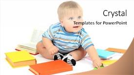  Presentation with multicolor - PPT theme having little boy with multicolor books background and a white colored foreground