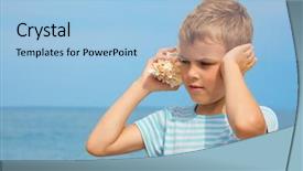  Presentation with sea shell - Slide set having little boy with shell listening background and a light blue colored foreground