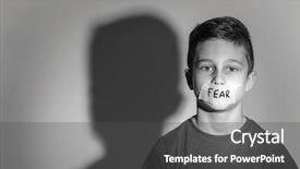  Presentation with grey black white - Presentation design consisting of little boy with taped mouth background and a dark gray colored foreground
