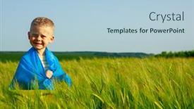  Presentation with independence - Theme consisting of little-boy-with-ukrainian-flag background and a light blue colored foreground