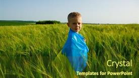  Presentation with independence - Slide deck enhanced with little-boy-with-ukrainian-flag background and a tawny brown colored foreground