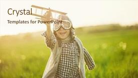  Presentation with wooden toy - PPT theme having little boy with wooden airplane background and a cream colored foreground