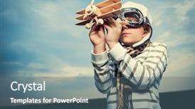  Presentation with plane - Cool new slide set with little boy with wooden plane backdrop and a ocean colored foreground