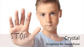  Presentation with stop violence against children - Cool new theme with little boy with word stop backdrop and a soft green colored foreground