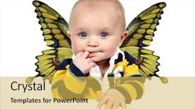 Presentation with abstract yellow gold and white - PPT theme featuring little boy with yellow butterfly background and a yellow colored foreground