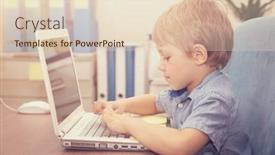  Presentation with wireless internet - Presentation design consisting of little boy working on the laptop at home cute schoolboy doing homework using wireless internet typing on the computer back to school concept background and a lemonade colored foreground