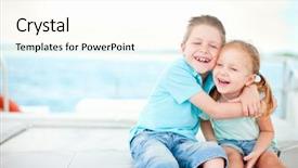  Presentation with sister - Colorful theme enhanced with little boys - happy brother and sister embracing backdrop and a cream colored foreground