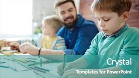  Presentation with art - Beautiful slide deck featuring little boys having art class backdrop and a teal colored foreground