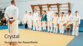  Presentation with sports judo - Beautiful presentation theme featuring little boys kid judo backdrop and a blonde colored foreground