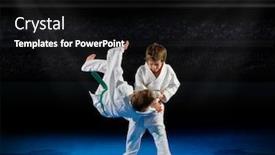  Presentation with martial arts - Slides having little boys martial arts fighters in sports hall background and a black colored foreground