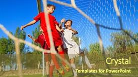  Presentation with youth sports - Slide deck with little boys playing soccer background and a tawny brown colored foreground