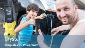  Presentation with young children - PPT layouts having little boys washing car background and a ocean colored foreground