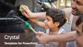  Presentation with father - Presentation design consisting of hygiene activities - young father and little boys background and a violet colored foreground