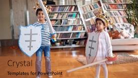  Presentation with family and home love concept - PPT layouts with little-brother-and-sister-playing background and a red colored foreground