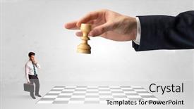  Presentation with strategy maize - Amazing presentation design having little businessman thinking about chess backdrop and a  colored foreground