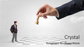  Presentation with strategy - Beautiful theme featuring little businessman thinking about chess backdrop and a  colored foreground