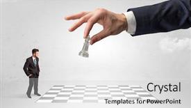  Presentation with strategy - Slides with little businessman thinking about chess background and a  colored foreground