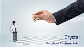  Presentation with strategy maize - Presentation theme having little businessman thinking about chess background and a  colored foreground