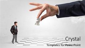  Presentation with chess - PPT theme featuring little businessman thinking about chess background and a white colored foreground