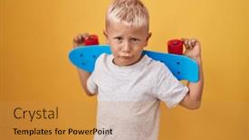  Presentation with crying - Presentation theme with little-caucasian-boy-holding-skate background and a gold colored foreground