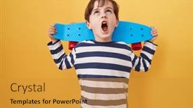  Presentation with anger - PPT theme consisting of little-caucasian-boy-holding-skate background and a gold colored foreground